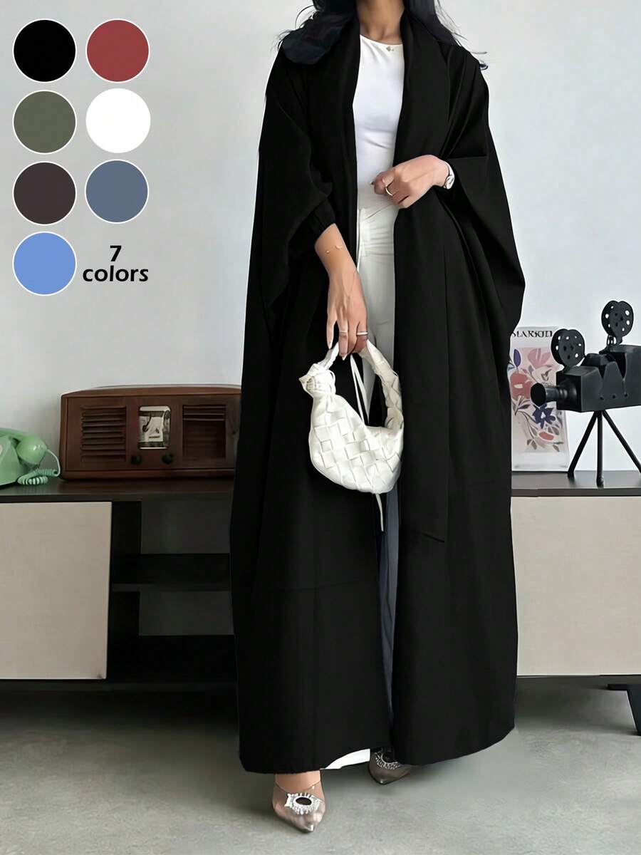 Women's Elegant Long Sleeve Drop Shoulder Kaftan Jalabiya Robe, Made Of Non-Stretch Woven Fabric, Without Scarf - Black - View 1