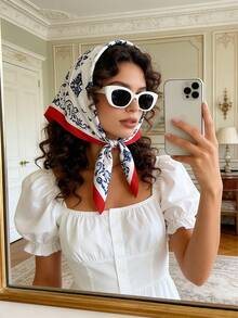 1Pc Women's 70*70cm Satin Square Scarf, Silk Feeling Printed Headscarf, Neckerchief, Headband & Fashion Shawl - Multicolor - View 1