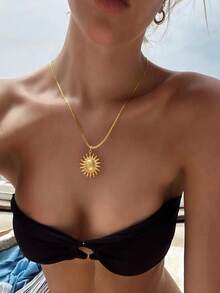 Minimalist Retro Sunflower Pendant Necklace, Fashionable Stainless Steel Necklace Suitable For Women's Daily, Festival, Party And Commute Wear - Gold - View 8