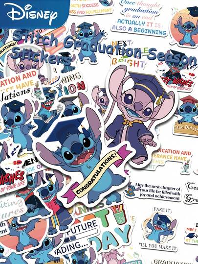  50pcs Disney Stitch Graduation Season Stickers Cartoon Funny Decals For Laptop Luggage Skateboard Bicycle Phone Case Guitar Graffiti Stickers Gifts