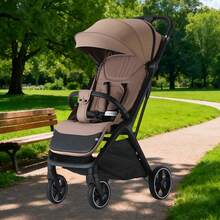 Lightweight Stroller, Foldable Stroller, Extended Zippered Sun Canopy, One-Touch Collection, Adjustable Backrest, Breathable Mesh Fabric, Easy To Carry, Suitable For Travel - Brown - View 9