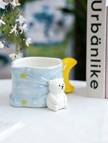 1pc Creative Cute Hand-Painted Ceramic Coffee Mug In Polar Bear Pillow Shape - Multicolor - View 5