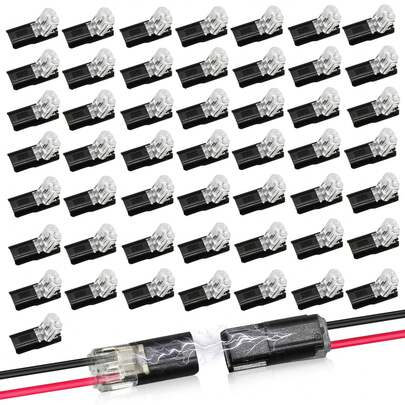 50Pcs Low Voltage 2 Pin LED Strip Light Connectors Double-Wire Plug-In Quick Wiring Terminal With Locking Buckle Push-In Electrical Connector For DIY Lighting Projects