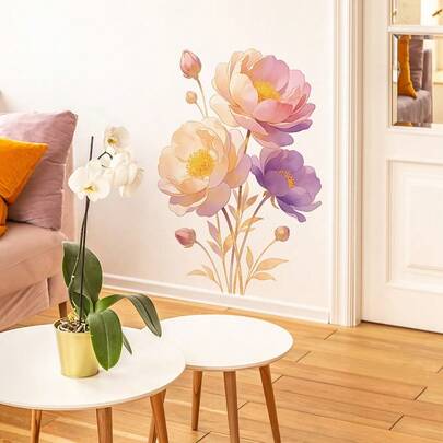 Hình dán tường hoa màu hồng lãng mạn cho phòng khách, phòng ngủ, lối vào, trang trí nhà cửa.