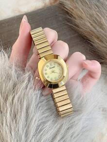 1pc Gold Bamboo Casual Fashion Watch Strap, Women's Quartz Watch, Suitable For Daily Wear, Retro Couple Style, Best Gift - 金色 - 查看 2