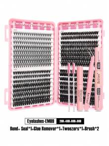 Asiteo 640pcs D-Curl 20D/40D/60D/80D Fluffy 9-16mm Mixed False Eyelashes Set, Includes Eyelash Glue, Makeup Remover, Tweezers And Eyelash Brush, Soft Cluster Lashes, Create Natural Butterfly Effect Voluminous Y2K Makeup, Easy DIY At Home, With Lash Cluster Set & False Eyelashes - Multicolor - View 12