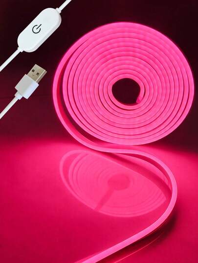 1pc Pink LED Neon Light Strip, USB Powered, Flexible LED Light Strips For DIY, Christmas Decor Lights, USB LED String Lights, Cabinet Lights, Bedroom, Living Room, Bar, Restaurant, Party, Holiday, Christmas, Halloween, Soft Neon LED Lights