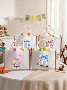 Túi quà Phục Sinh cá nhân hóa, Túi quà Phục Sinh bằng vải bố, Túi quà hình thỏ Phục Sinh có thể tùy chỉnh tên, Túi quà săn trứng Phục Sinh cho trẻ em, Túi quà Phục Sinh, Túi tote Phục Sinh thêu chuyển nhiệt tùy chỉnh - Phong cách 16 - Xem 6