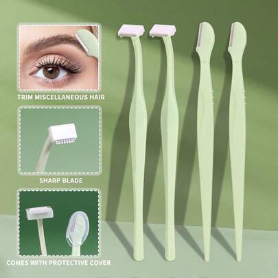 4pcs Precision Eyebrow Trimmer Set With Protective Cover, Stainless Steel Material, Suitable For Eyebrows, Lips And Legs, Gentle Hair Removal Tool, Portable Facial Hair Remover For Smooth Skin, Essential For Travel