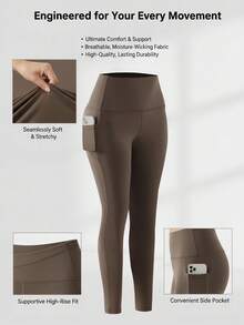 OKP 5PCS Women's Solid Color Leggings,Leggings For Women,Butt Lifting Leggings,Highly Elastic Sports Leggings,Slim Yoga Athleisure - 5件附口袋的褲子 - 查看 3