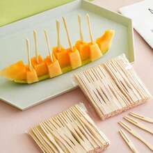100pcs Bamboo Cocktail Forks, Mini Fruit Picks, Double-Ended Design, Buffet Utensils, Wooden Skewers, Christmas Gifts - Apricot - View 4