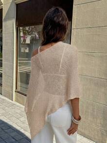 FOR BEAUTY Women's Summer New Knit Top, Casual Style, Apricot Solid Color Loose Off-Shoulder Cover-Up, Bohemian Style, Suitable For Beach And Vacation - Warm Apricot - View 9
