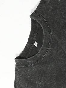 Disney UNIHLO  Mickey   Printed Summer Heavyweight Retro Washed Street Fashion Casual T-Shirt - Black - View 4