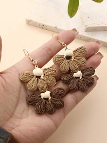 1 Pair Original Handmade Bohemian Woven Earrings, Natural & Vintage Vibe, Lightweight & Graceful Floral Design, Suitable For Casual, Resort, Farmer's Market Outfits - Multicolor - View 7