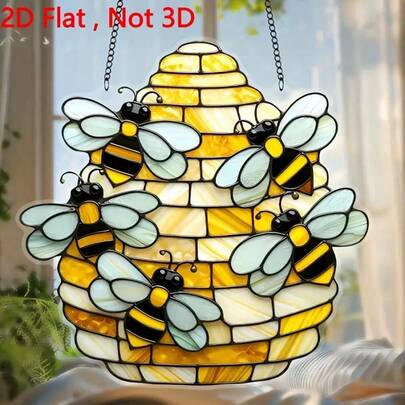2D Platt - 1 st Färgglad Glas Solfångare Med Intressant Bi- & Fjärilsmönster | 15,01 cm X 15,01 cm, Utsökt Honungskaka- & Födosökstema, Lämplig För Veranda- Och Trädgårdsväggdekor, Perfekt Födelsedags- Eller Högtidspresent, Bidekor, Utomhusdekoration, Tillverkad Av Plast