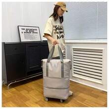 Bolsa de viaje multifuncional  de gran capacidad con ruedas universales,,impermeable,separacion humeda y seca,bolsa de equipaje expandible. - Gris - Ver 5