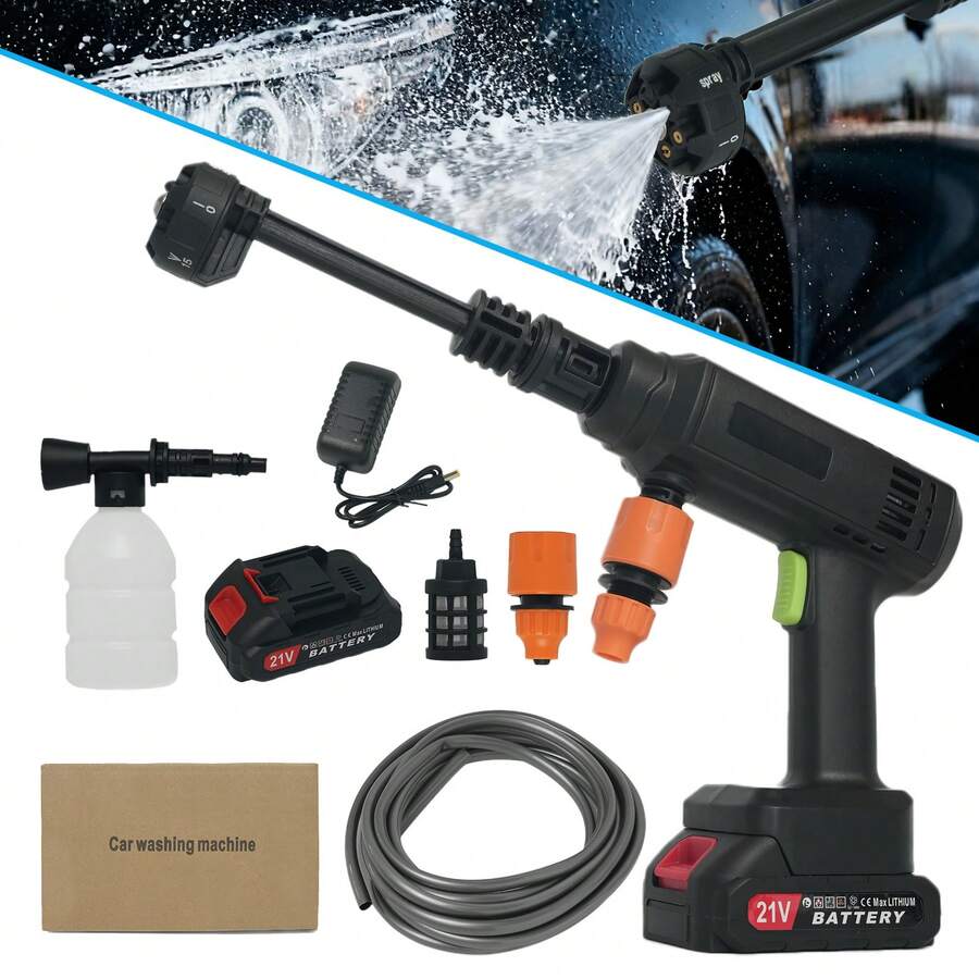 Cordless Pressure Washer, 550 High-Power Motor & 14 Plunger, 21V 6.75A 3.1L/Min Flow Rate, Portable Handheld With 6-In-1 Nozzle &Nozzle With Container, Cleaner For Car, Home, Garden, Deck, Floor.Gift - A - View 1
