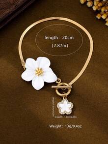 1pc Retro Minimalist Elegant Five-Leaf Clover Floral Snake Chain Anklet, Suitable For Beach, Party, Banquet And Daily Wear - White - View 4