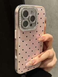 Ốp lưng điện thoại đính kim sa chấm bi lấp lánh, tương thích với iPhone 17 Air, 16, 15, 14, 13, 12, 11 Pro Max, 16, 15, 14 Plus, 16 Pro Max, 15 Pro Max, màu trơn dễ thương, màu kẹo mùa hè. - Màu Hồng baby - Xem 2