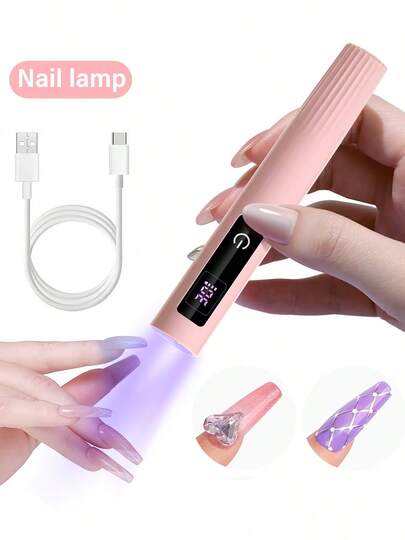 可充电手持式UV美甲灯，迷你便携式无线美甲灯，带液晶显示屏，200mAh电池，两档定时设置，可固化所有指甲油凝胶，家用美甲沙龙皆宜，美甲创作工具