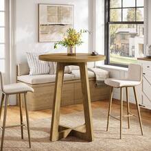 Tribesigns Round Bar Table, 40.15" Bar Height, Bistro Pub Table For Small Bars, Living Room, Kitchen, Brown (Only Table) - Brown - View 4