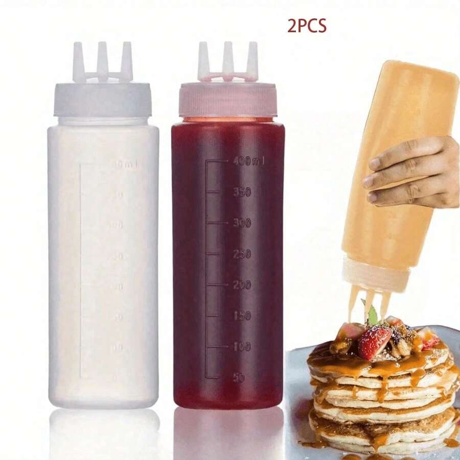 Weiß/Schwarz Multifunktions-Küchenquetschflasche mit 3-Loch Messeskala - Hergestellt aus PE-Material, geeignet für Soßen, Gewürze und Backen - Weiß, Rot und Bernoulli Düsen, Gewürzspender | Moderne Küchenutensilien | Transparente Sojasauce Quetschflasche - Schwarz - Übersicht 1