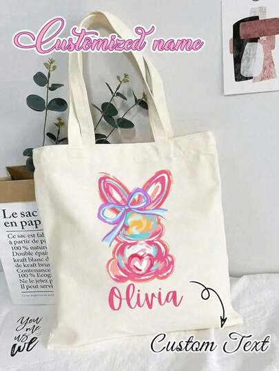 Custom Easter Tote Bag With Name, Personalized Easter Egg Hunt Sack, Reusable Easter Basket Alternative Bag, Cute Bunny & Easter Egg Design, Large Capacity Easter Candy Gift Bag, Personalized Easter Gift Tote, Easter Party Favor Bag, Lightweight Washable Shopping Tote, Reusable Fabric Bag, Family Easter Egg Hunt Essential,Suitable For Daily Life, Commuting, Dating, Etc.Custom Gift, Easter Gift, Birthday Gift, Anniversary Gift, Etc.Gifts For Family, Partner, And Good Friends.