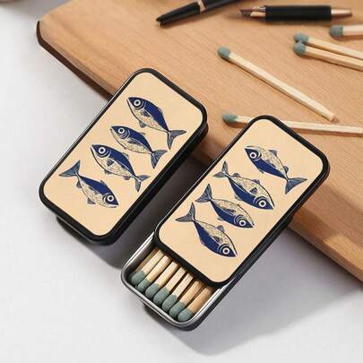 1 hộp diêm nắp trượt bằng sắt hình cá ngừ, "Chú cá mang cả biển cả mà không cần rời bờ"! Hộp đựng trang trí độc đáo. Không kèm diêm, thiết kế hộp diêm thời trang và tinh tế.