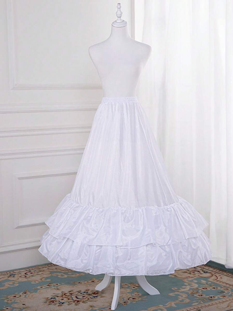 2-Hoop Puff Skirt Underskirt, Fluffy Mesh Hem, Suitable For Competition Dresses, A-Line Ultra Puffy Lining Skirt, Bell-Shaped Voluminous Design - White - View 1