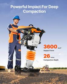 Jumping Jack Compactor, 6.5 HP Vibratory Rammer Fuel-Powered 196 Cc Engine Tamper, 3600 Lbs Impact Force, 26" Max Compaction Depth, Four-Spring, For Soil, Gravel, Concrete Slabs, Foundations - 6.5 HP - View 4