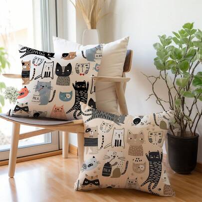 MEMNUN 2pcs Colorful Cartoon Cat Print Pillow Covers [No Pillow Insert], 17.7*17.7in(45*45cm), [Single-Sided Printing], Made Of Polyester, Cute Cat Lover Cushion Cover For Sofa, Bed, Living Room, Bedroom, Car, Office, Hotel Decor, Suitable For All Seasons, Perfect Gift For Family And Friends