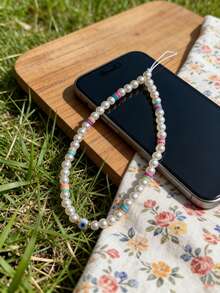 1条潮流多巴胺彩虹串珠手机挂绳，珍珠恶魔眼手机带，独特非主流手机/包包/钥匙链两用吊坠，适合作为母亲、家人、朋友的生日、节日礼物 - 彩色 - 查看 4