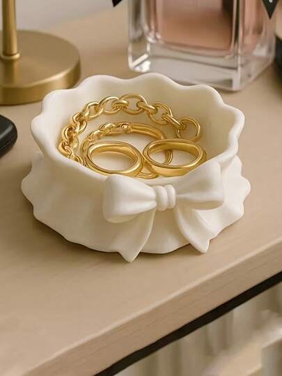 3D Printed Crinkle Bow Design Plastic Jewelry Tray, Suitable For Home Organization, Office Desk, Theme Party, Car Decor, Also Can Be Used As Birthday Gift