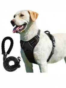 Arnés para perros tipo chaleco, chaleco para mascotas sin tirones con 2 enganches para correa, chaleco acolchado suave y ajustable para perros, chaleco de tela Oxford reflectante con asa de control fácil, adecuado para perros grandes. El chaleco y la correa se venden por separado. - Negro - Ver 6
