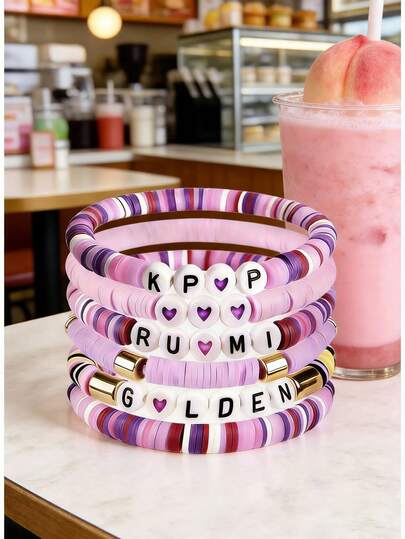 6pcs Colorful Kpop Polymer Clay Bracelet, Cute Aesthetic Jewelry Gift For Fans,Girl Group Style Bracelet, A Perfect Gift For Fans, Family And Friends, Also A Nice Decoration For Parties And Gatherings.