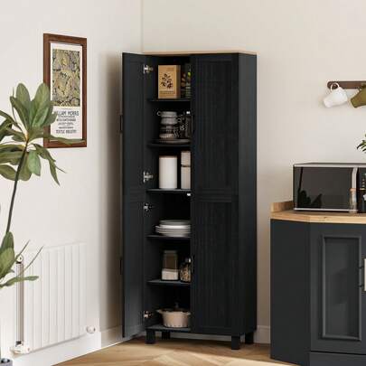  HOMCOM Mobile Dispensa da Cucina e Sala da Pranzo, Credenza Cucina con 5 Ripiani Regolabili e 4 Ante, Dispensa Cucina in Truciolato, 60x30x170.5 cm