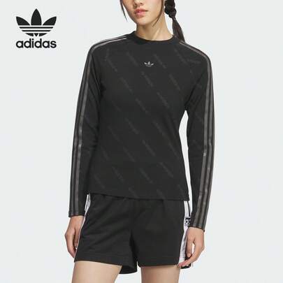  Adidas Official Originals Women's Printed Slim Fit Casual Sports Long Sleeve T-Shirt KS6109