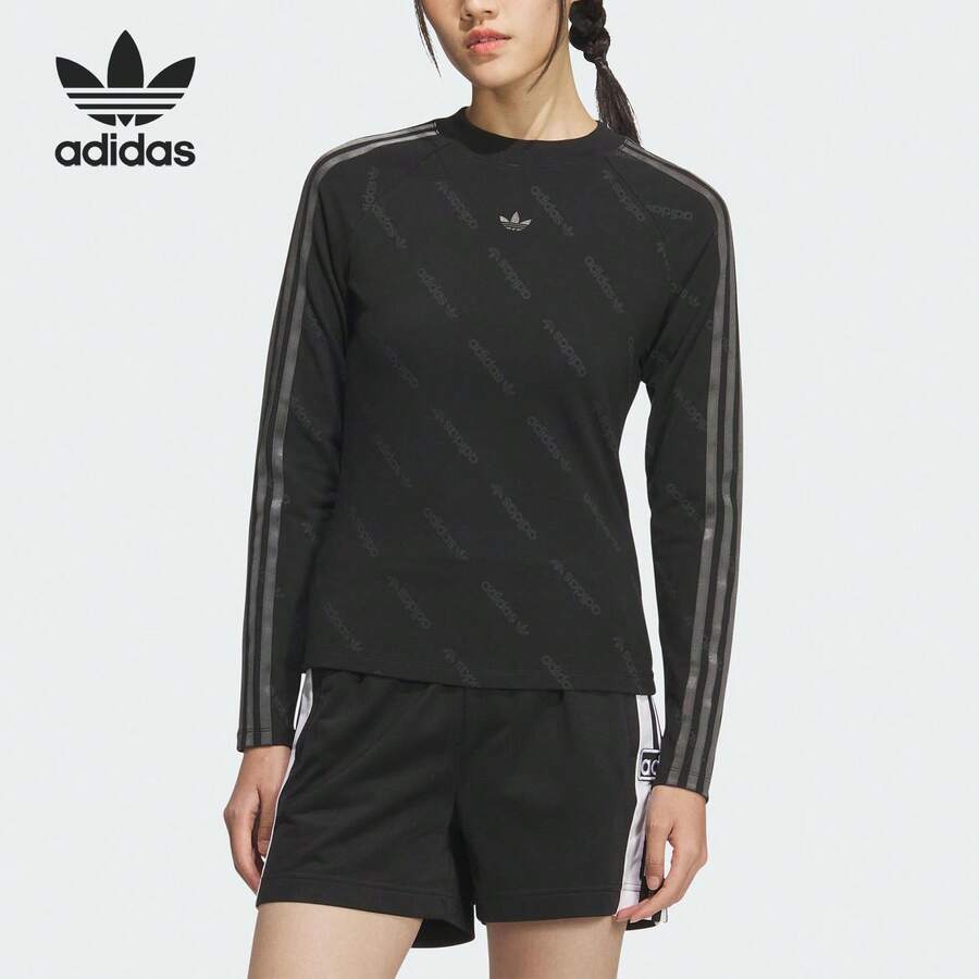 Adidas 阿迪达斯官方 Originals 女款印花修身休闲运动长袖T恤 KS6109 - 黑色 - 查看 1