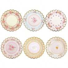 48 PCS Vintage Floral Paper Plates 7 Inch Scalloped Flower Tea Party Plates Disposable Cake Dessert Plate For Birthday Bridal Shower Baby Shower Wedding Party Decorations Floral - 粉色 - 查看 1