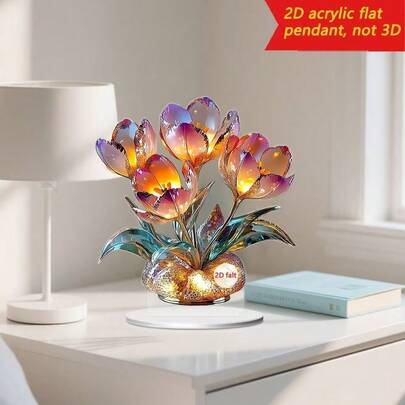 Colorful Rose, Tulip, Sunflower Plant Series 2D Acrylic Desktop Decor