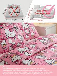 SANRIO 三件套被套组 - 1 个被套 + 2 个枕套（不含填充物），可爱卡通图案，全尺寸，柔软舒适，适合宿舍、家庭卧室、酒店，四季皆宜，带拉链封口和枕套，多色可选，超大床品套装 - 時尚玫紅KT - 查看 5