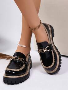 Women's New Thick Sole Loafers, Fashion Versatile Buckle Leather Shoes, Flattering Slip-On Shoes For All Seasons - 821 Black - View 3