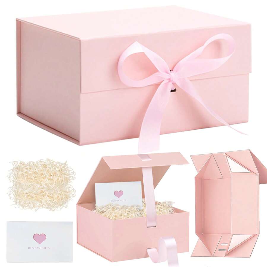 Hộp quà kích thước 9,5" x 7,1" x 4,3" có nắp, ruy băng và khóa nam châm, thích hợp làm quà tặng Ngày của Mẹ, quà cho phù dâu, quà sinh nhật, hộp quà cao cấp. - màu đỏ - Xem 1