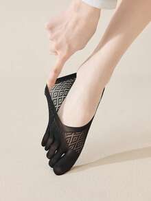 3 Pairs Women's Yoga Toe Socks, Breathable Mesh Fabric, Moisture-Wicking, Invisible Shallow Silicone Grip Liner Socks, Suitable For Spring & Summer - Multicolor - View 4