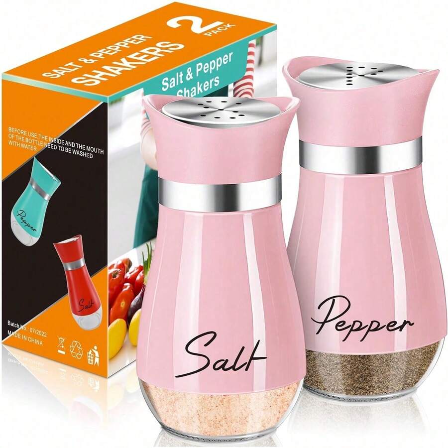 Salt And Pepper Shakers Set,4 Oz Glass Bottom Salt Pepper Shaker With Stainless Steel Lid For Kitchen Cooking Table, RV, Camp,BBQ Refillable Design (Copper)