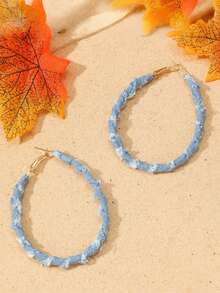 1对复古时尚夸张牛仔印花圈形耳环，简约缠绕圆形耳环 - 方形大號 - 查看 42