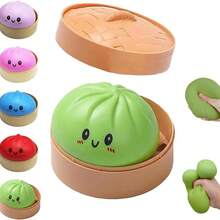 Colorful Bao Bun Dumpling Squishies Toy, Stress Balls Fidget Sensory Toys With Food Steamer, Soft Stretchy Slow Rising Squeeze Dough Ball, Stress Relief Hand Desk Toys For Kids Adults Office Classroom - 彩色 - 查看 8