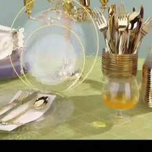 50pcs/Set Transparent Gold Rim Hammered Round Plates, 10.25" Large Plate, 7.5" Small Plate, Reusable And Easy To Clean Lovely Dinnerware, Suitable For Weddings, Birthdays, Family Gatherings, Outdoor Team Building, Schools, Back To School Events - View 9