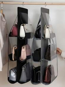 6/8 Compartment Space-Saving Storage Bag, Multi-Layer Hanging Wallet/Purse Organizer Rack, Suitable For Wardrobe/Closet, Foldable Design For Easy Storage When Not In Use, Portable, Applicable For Bedroom, Living Room, Hallway, Wardrobe, Closet Or Shelves, Organizing & Decorative - 米色 - 查看 1