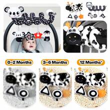 婴儿高对比度黑白螺旋推车玩具和汽车座椅玩具 - 毛绒动物感官发育和婴儿床活动玩具 - 柔软且富有教育意义 - 彩色 - 查看 8